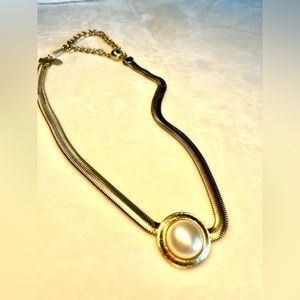 Park Lane gold herring bone and pearl choker